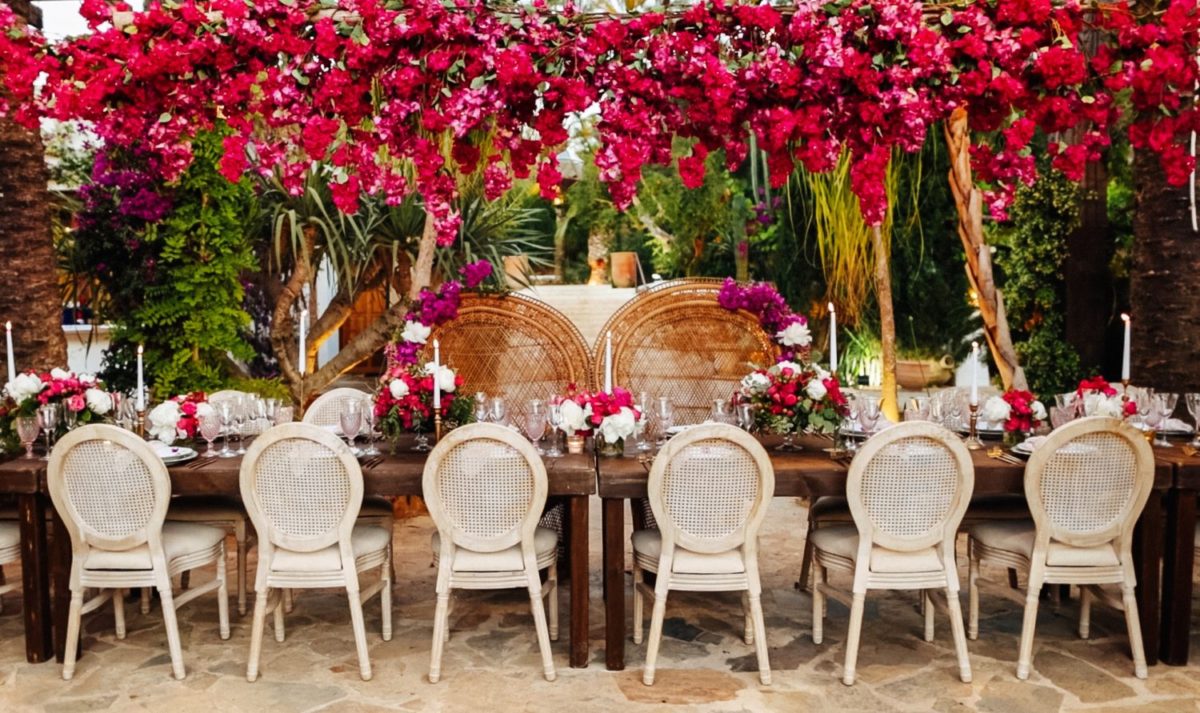 Romantic summer wedding ceremony at a European destination venue