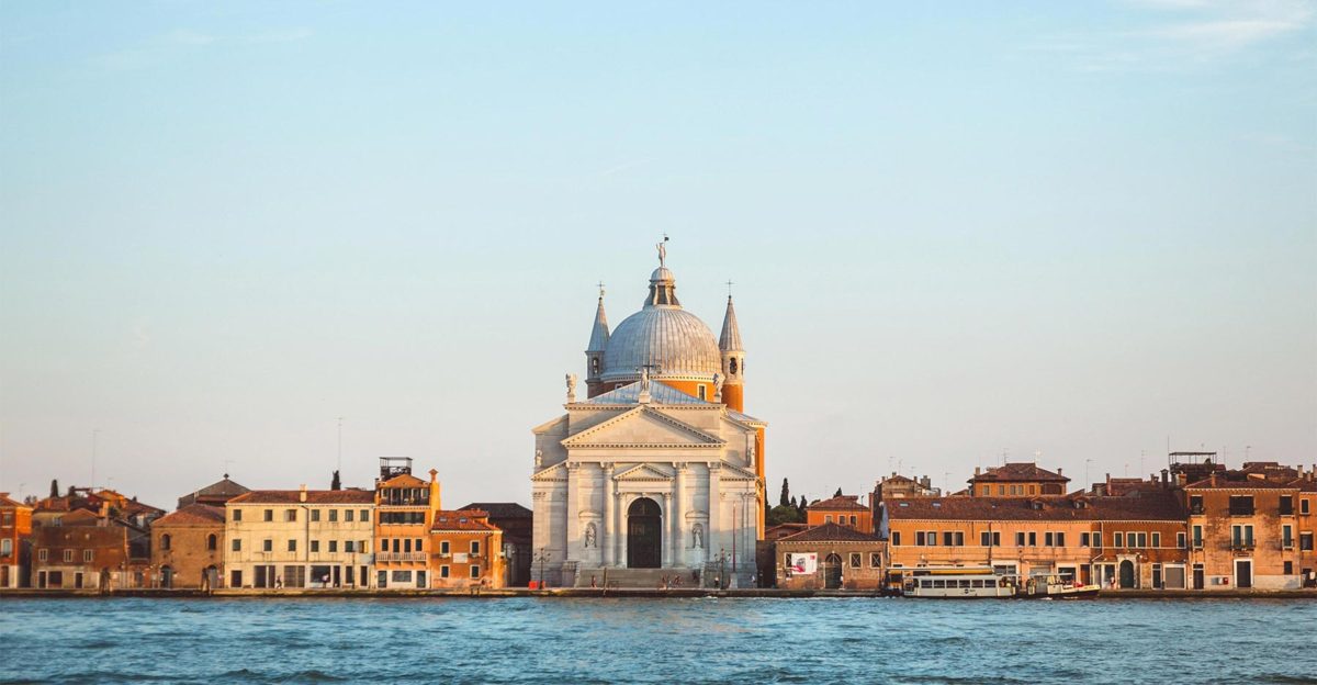 The Church of Santa Maria della Salute viewed from the Venice lagoon — iconic Venetian baroque architecture near Belmond Hotel Cipriani wedding venue, Italy